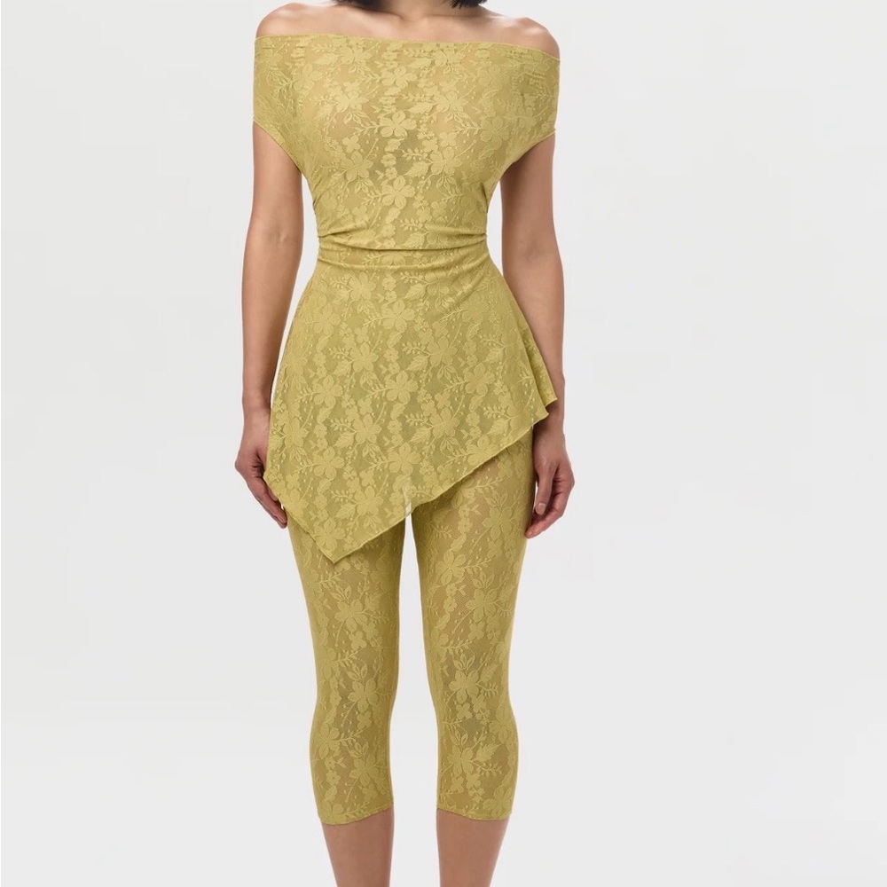 Naked Wardrobe Yellow Lace Capri Set